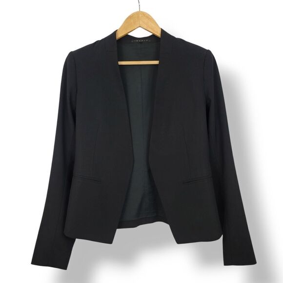 Theory Lanai Collarless Wool Blend Blazer Jacket in Black Size 2 - Picture 10 of 12